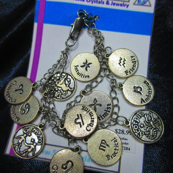 Zodiac Signs Charm Jewelry Bracelet Adjustable Lobster Claw Clasp - Picture 4 of 7